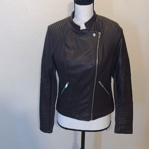 Bar III brown moto faux leather zip up jacket